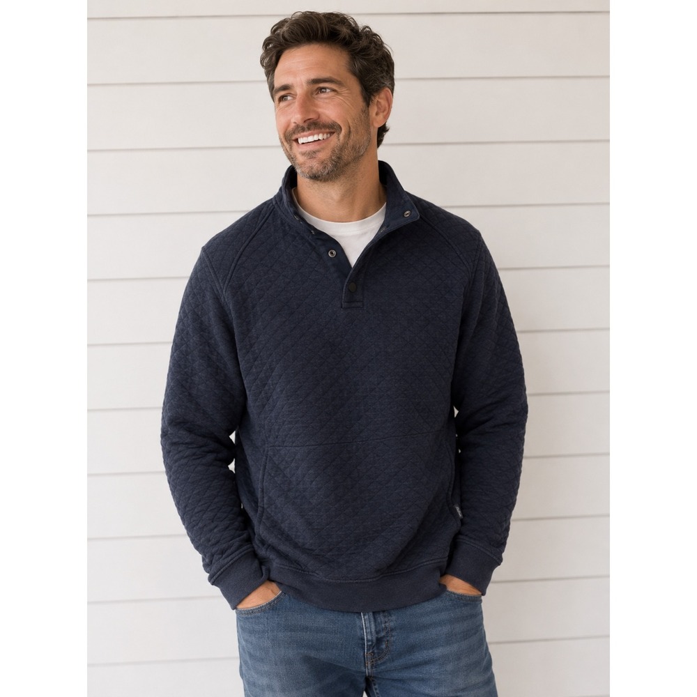 Eddie Bauer Mens Quilted Pullover Mock Neck Snap Sweatshirt Gray Large